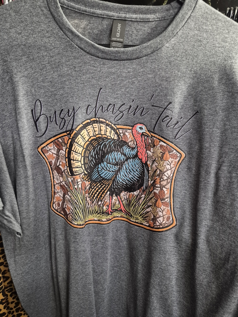 Men's Gildan Gray Short-Sleeve Tee with Colorful Turkey Graphic